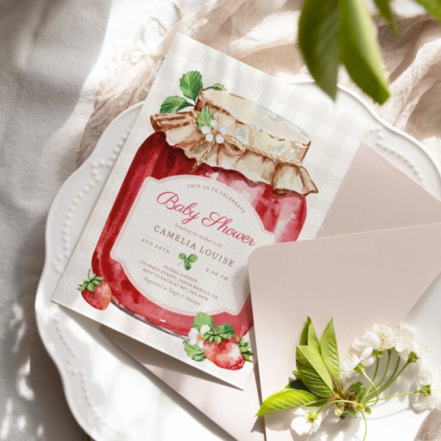Convite Berry Sweet Strawberry Jam Pink Chá de fraldas (Criador carregado)