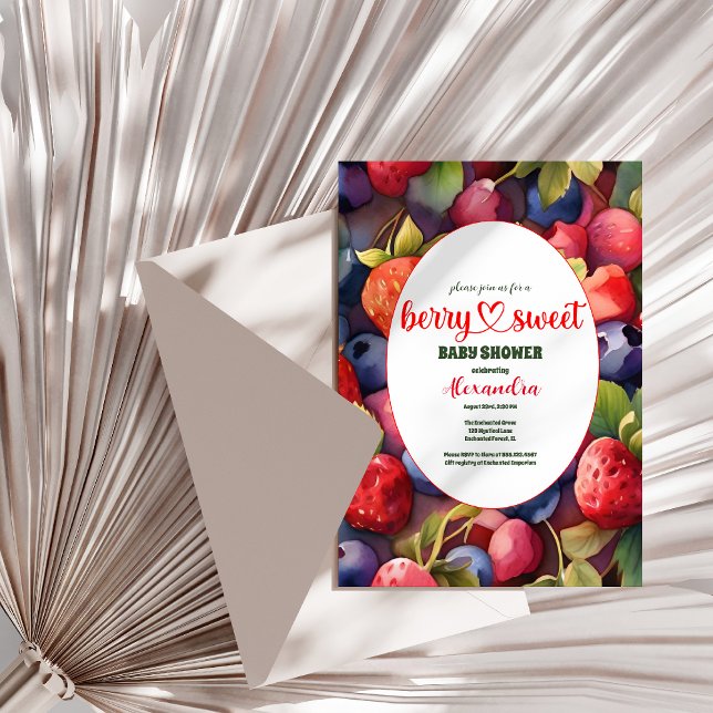 Convite Berry Sweet Strawberry Red Blue Chá de fraldas (Criador carregado)