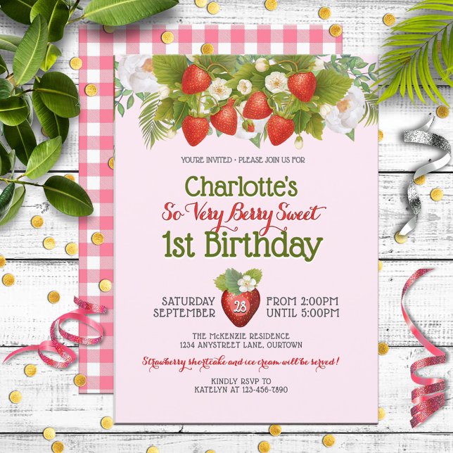 Convite Berry Sweet Strawberry Theme Girl's Birthday (Criador carregado)