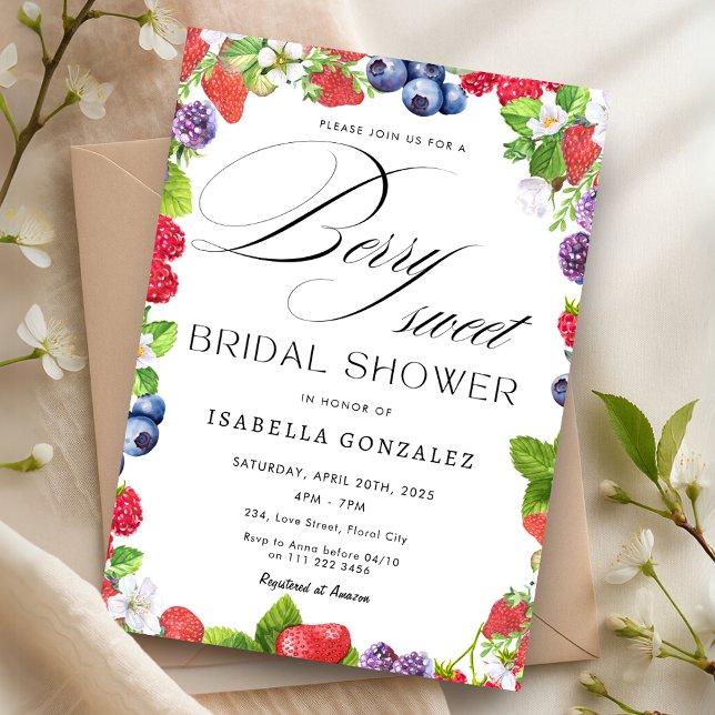 Convite Berry Sweet Strawberry Wilries Chá de panela (Berry Sweet Strawberry Wild Berries Bridal Shower Invitation)