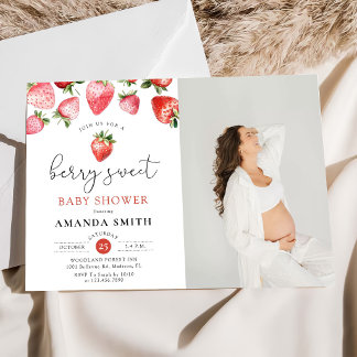 Convite Berry Sweet Summer Strawberry Baby Photo