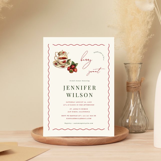 Convite Berry Sweet Tea Party Strawberry Chá de panela (Criador carregado)