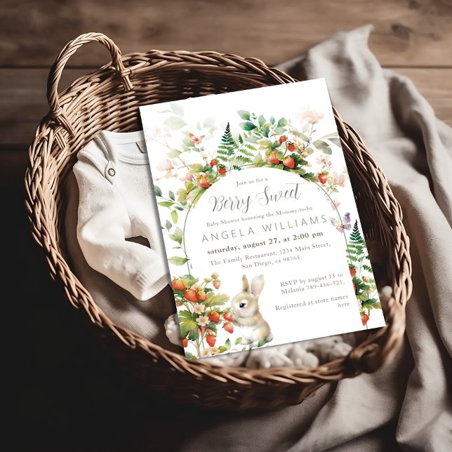 Convite Berry Sweet Woodland Chá de fraldas Strawberry (Criador carregado)