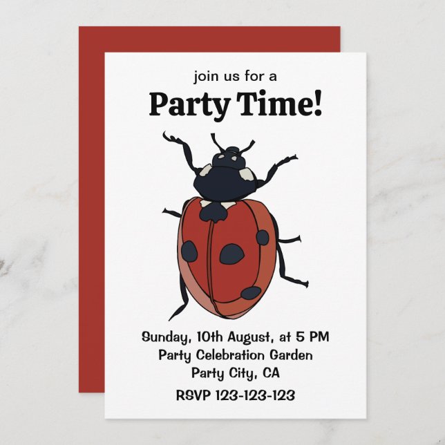 Convite Besouros Insetam Besouros Ladybug (Frente/Verso)