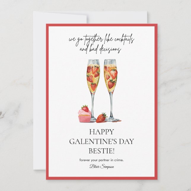 Convite Best friends Galentine's Day Cocktail Holiday Card (Frente)