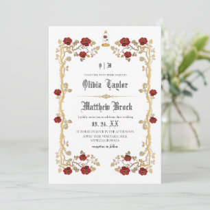 Convite Besta Dourada & Conto de Fadas do Casamento Justo