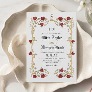 Convite Besta Dourada & Conto de Fadas do Casamento Justo