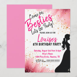 Convite Besties Doll Pink Glitter Party Aniversário