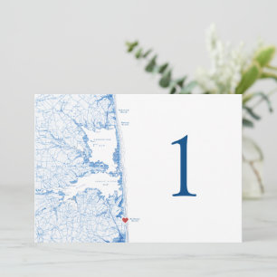Convite Bethany Beach DE Map Blue Wedding Table Numbers