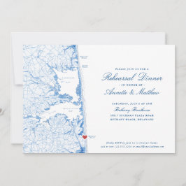 Convite Bethany Beach DE Map Marinho Blue Janto de ensaio