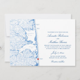 Convite Bethany Beach DE Map Marinho Elegante Casamento Az