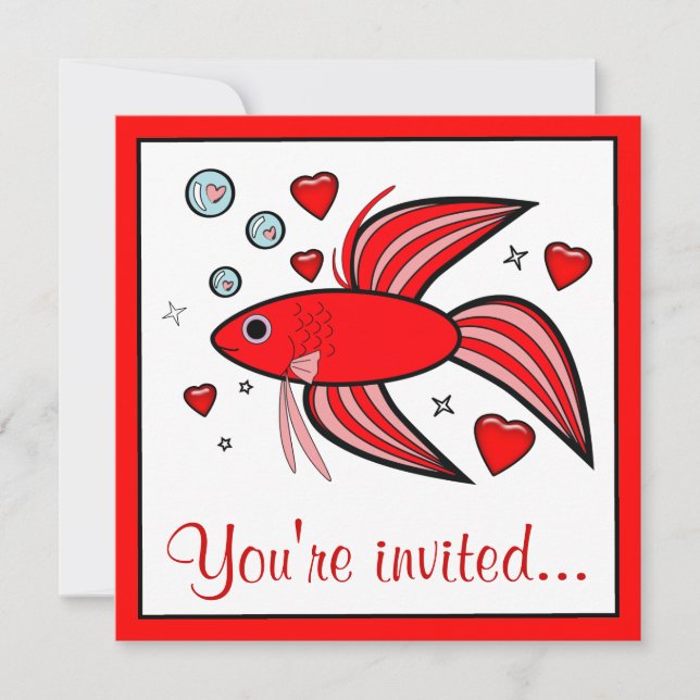 Convite Betta Fish com Dia de os namorados (Frente)