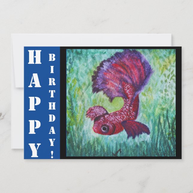 Convite Betta fish watercolor contemporany art (Frente)