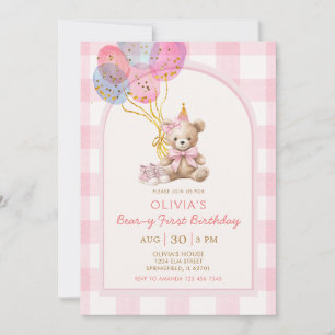 Convite Bexiga Rosa de Urso Balão Aniversário de Um Ano