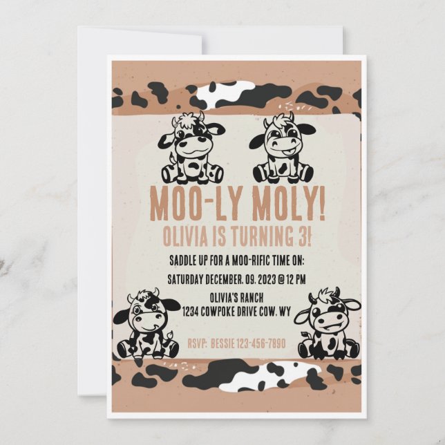 Convite Bezerra Divertida da Vaca Leiteira Moo-ly Moly (Frente)