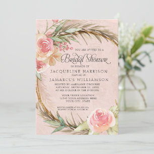 Convite BHO Floral Pampas Rosa Watercolor Wreath