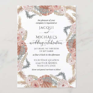 Convite BHO Pampas Grass Tropical Watercolor Blush Floral