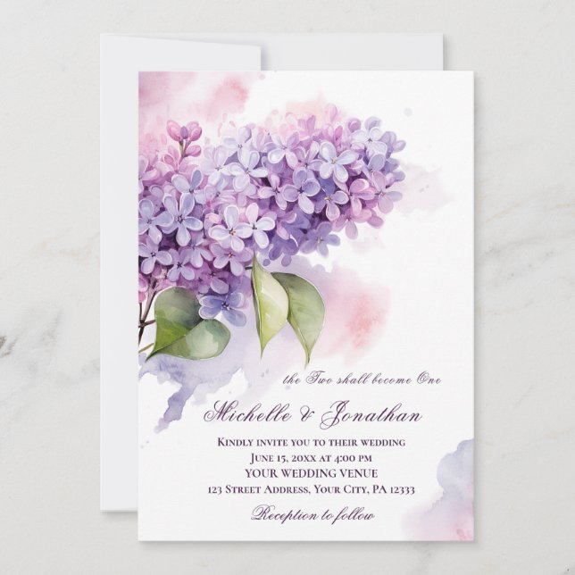 Convite Bíblia Cristã Flor Lilac Casamento Verso (Frente)