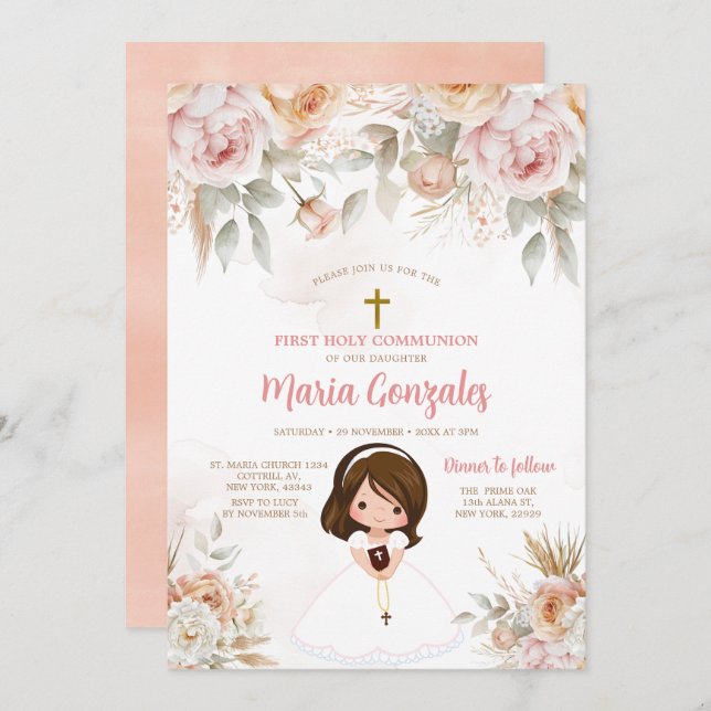 Convite Bíblia de Garota Bonita Primeiro Sagrado Pêssego d (Frente/Verso)