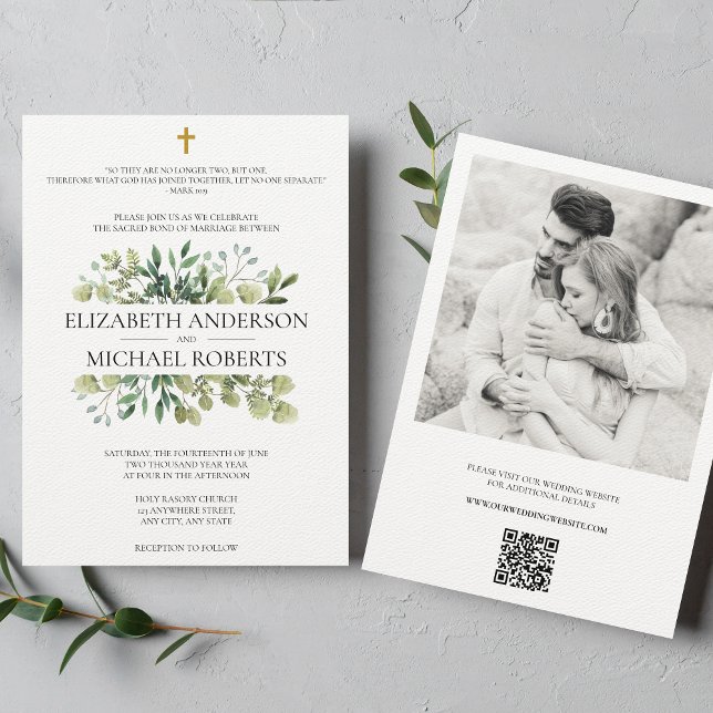 Convite Bíblia Verse Católica Casamento QR Código moderno (Criador carregado)