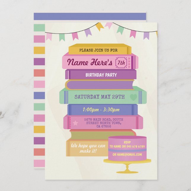 Convite Biblioteca de Aniversários do Livro Convidam Lendo (Frente/Verso)