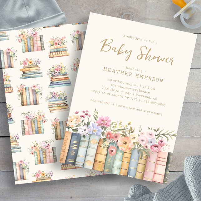 Convite Biblioteca de Livros (Wildflower Books Library Bridal Shower Invitation by Painted Paperie
)