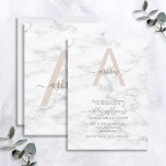 Convite Bicho Branco Cor-de-rosa Mármore Branco Monograma<br><div class="desc">Quando eu estava pesquisando tendências para criar este design de monograma cor-de-rosa esmagado, eu tive muitos problemas em encontrar elementos que eu gostava! Depois de horas de busca, finalmente encontrei este mármore GORGEOSO e estava tão feliz! Tive então de me mexer por algumas horas para criar um monograma único que...</div>