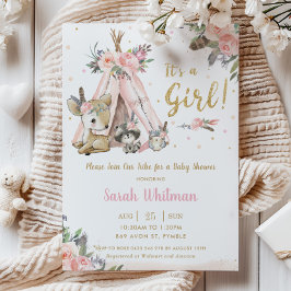 Convite Bicho de Animais de Floresta Boho Chá de fraldas d