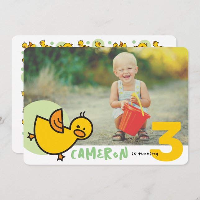 Convite Bicho de Cartoon Whimsic Pata Garota Verde Foto An (Frente/Verso)