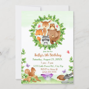 Convite Bichos de Floresta Bear Raccoon Squirrel Aniversár