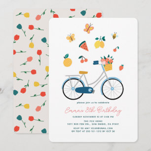 Convite Bicicleta Borboletas Frutas Floral Menina Aniversá