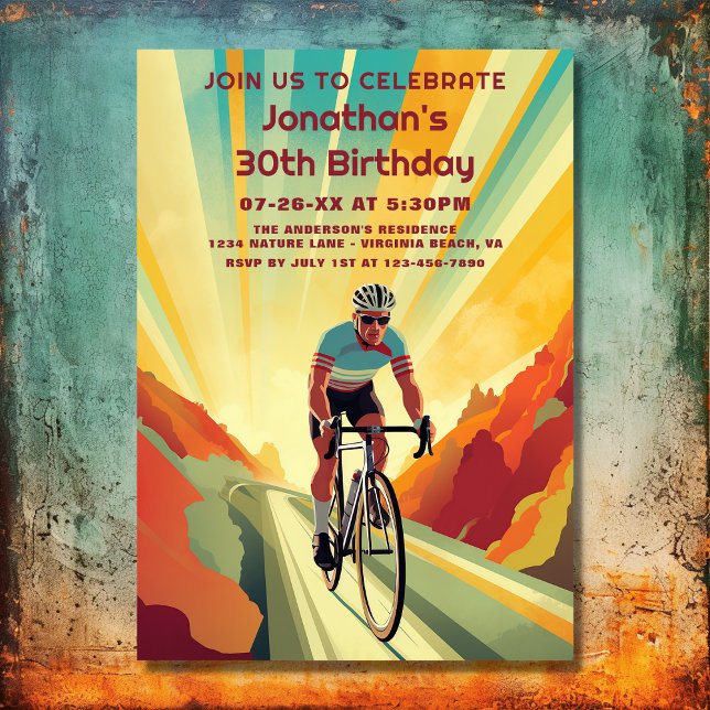 Convite Bicicleta de bicicleta de bicicleta na estrada Ret (Front - Retro Road Cyclist Cycling Bike Birthday Invitation)