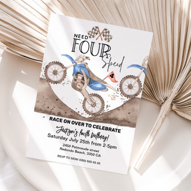 Convite Bicicleta de terra azul 4º aniversário Precisa de  (Criador carregado)