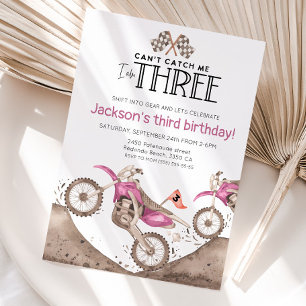 Convite Bicicleta de terra rosa aniversário de 3 anos - Nã