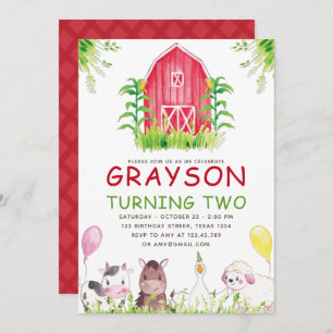 Convite Bicicleta Fazenda Vermelha Animais Aquarela Aniver