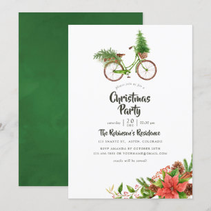 Convite Bicicleta Floral de Aquarela Festa de Natal