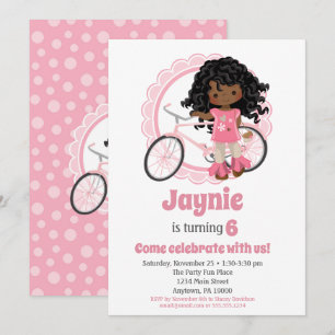 Convite Bicicleta Garota Aniversário Convocando Afro-Amer