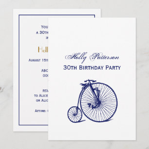 Convite Bicicleta Penny Farthing Vintage Velocipede Azul