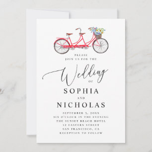 Convite Bicicleta retrô tandem. Casamento de guião legante