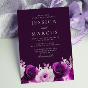 Convite Bicicleta Roxa, Indigo, Casamento de Rosas Lilases