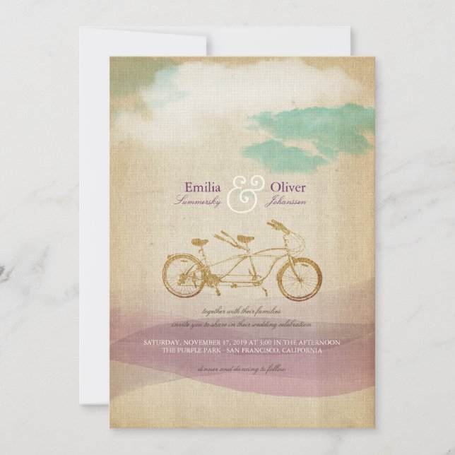 Convite Bicicleta Tandem 2 Aquarela Casamento Rústico Vint (Frente)
