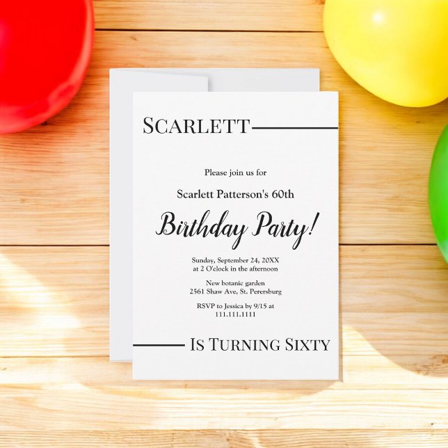 Convite Bico branco e preto elegante 60º aniversário (Criador carregado)