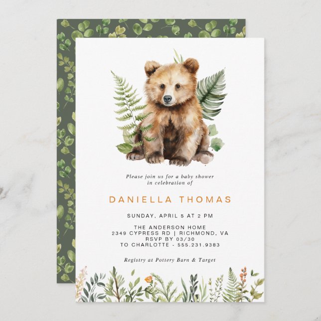 Convite Bico de Urso da Madeira | Chá de fraldas Neutro Mo (Frente/Verso)