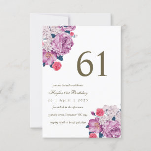 Convite Bico Simples Bico Floral Roxo 61rua Aniversário