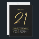 Convite Big 21 | Partido aniversário de 21 anos Dourado e<br><div class="desc">Celebre seu dia especial com este simples convite de festas na moda. Este design apresenta um script de pincel "The Big 21" com um layout limpo em uma combinação de cores preto e dourado. Há mais designs e suprimentos de festas disponíveis no meu compro,  BaraBomDesign.</div>