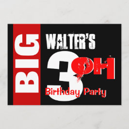 Convite Big 30 Birthday Modern Red White Black W1711