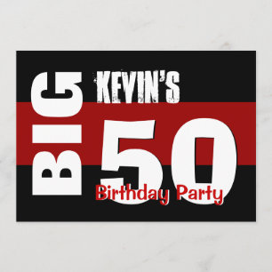 Convite Big 50 Birthday Modern Red Black W1709