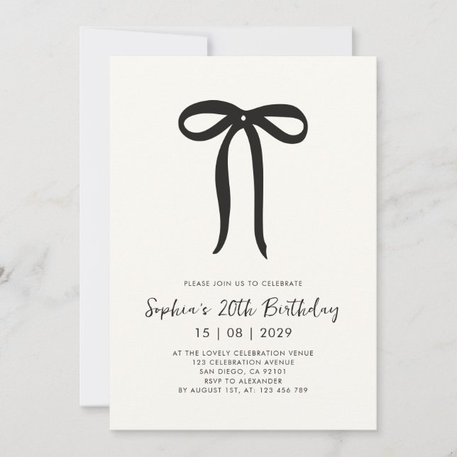 Convite Big Bow Hand drawn birthday invitation (Frente)