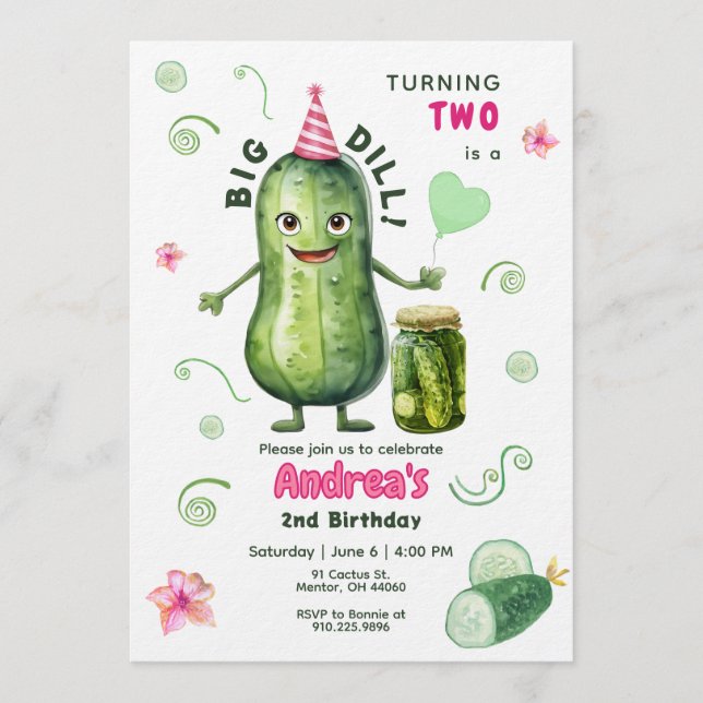 Convite Big Dill Pickle Girl Birthday Any Age (Frente)