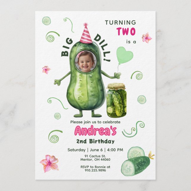 Convite Big Dill Pickle Girl Birthday Any Age Photo  (Frente)